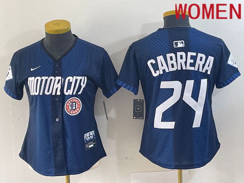 Women Detroit Tigers #24 Cabrera Blue City Edition Nike 2024 MLB Jersey style 4->women mlb jersey->Women Jersey